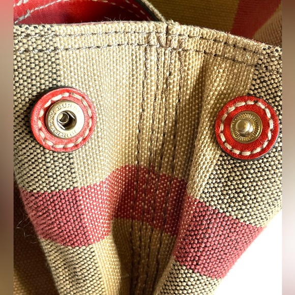 Burberry Maidstone Large Check Canvas Tote Bag Red Leather Trim - Picture 13 of 16